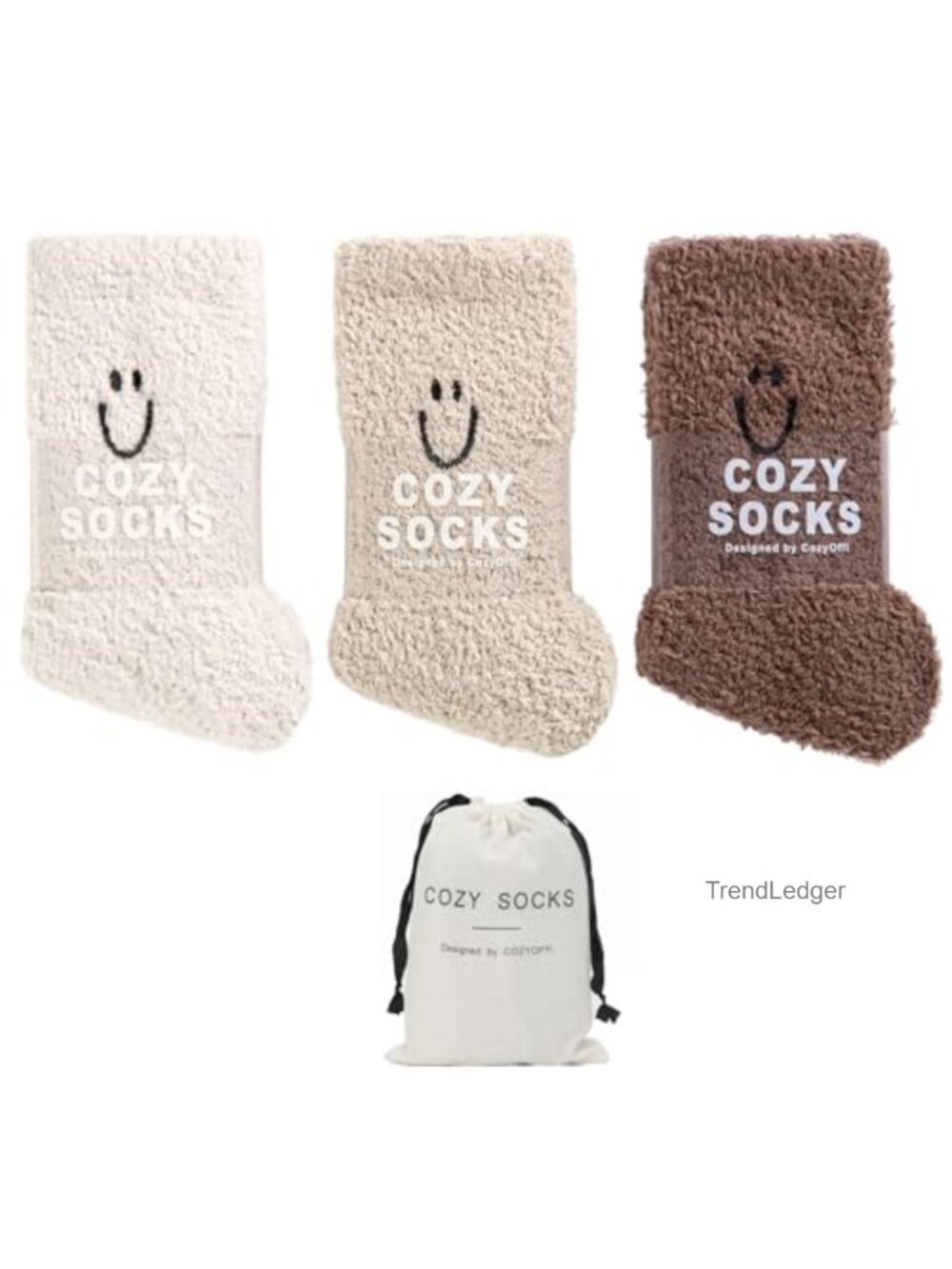 Ultra-Soft Fuzzy Cute Face Embroidery Cozy Warm Cabin Crew Socks